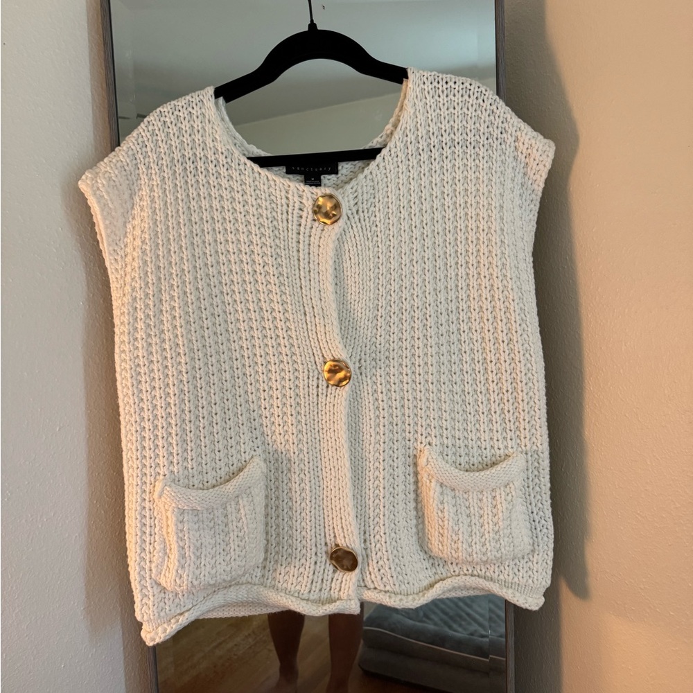 Sanctuary White Knit Cardigan with Gold Buttons